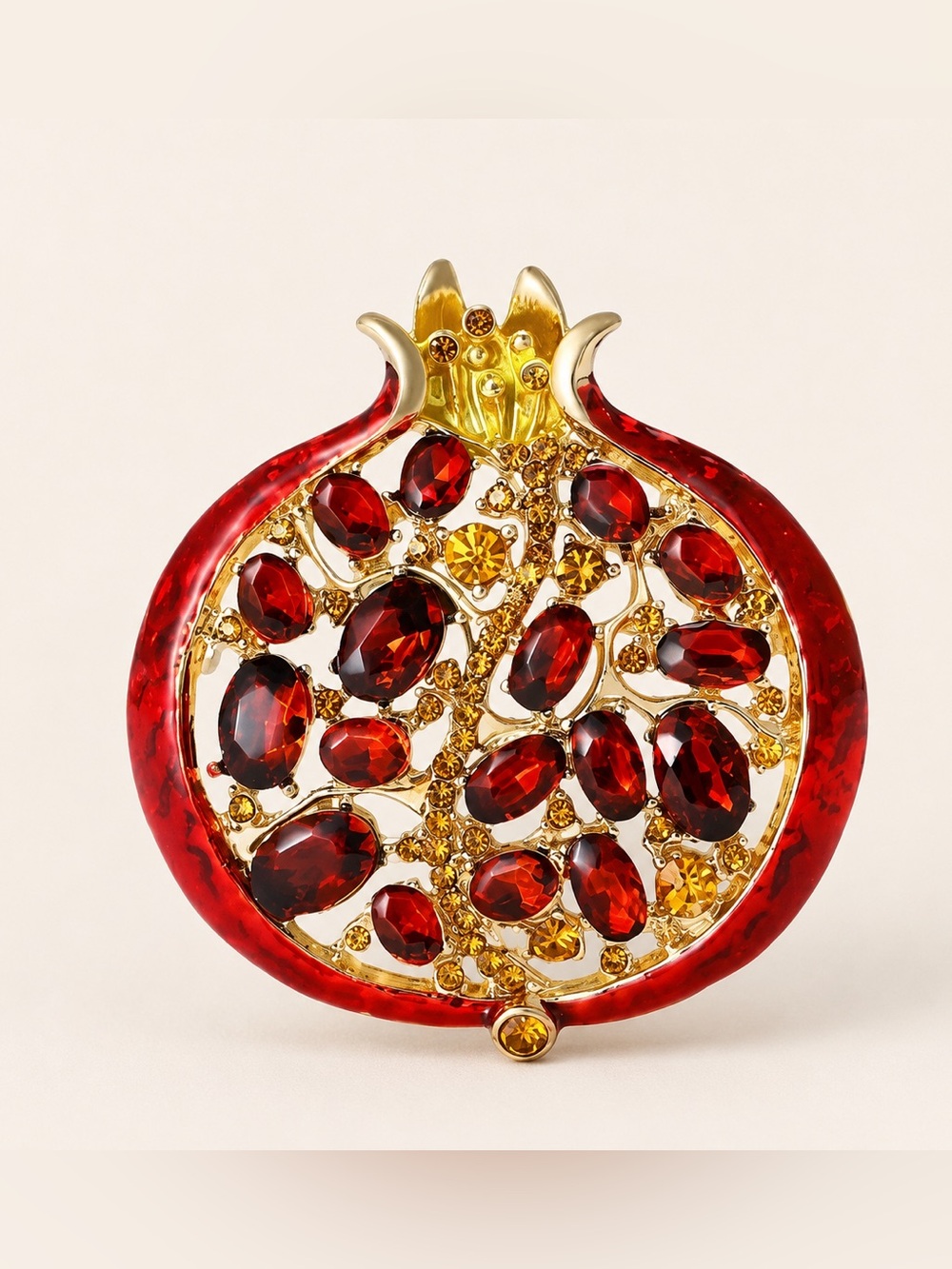 Ruby Red Pomegranate Crystal Gold Brooch - Picture 1 of 12